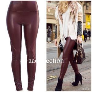 Burgundy Vegan Leather Matte High Waist Tummy Control Leggings